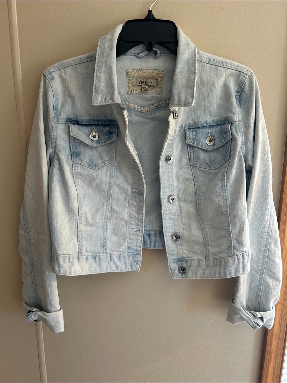 YMI Women's Light Blue Cropped Denim Jacket